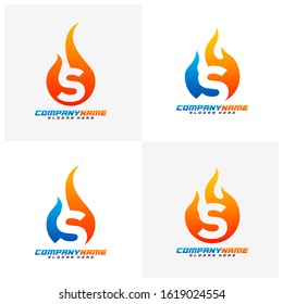 Set of Letter S with Fire Logo Design Vector Template, Creative design, Icon Symbol, Illustration