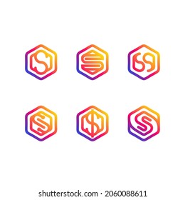 Set Letter S Hexagonal Logo Gradient Color