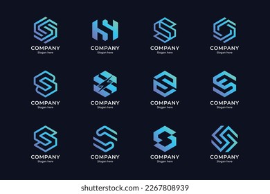 set of letter s logo and combination, with blue and purple gradient color style and dark blue background. suitable for business enterprises, technology, etc.