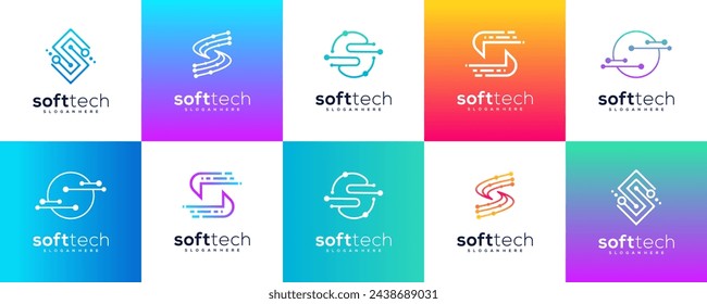 Conjunto de diseño de logotipo de la letra S con concepto de tecnología