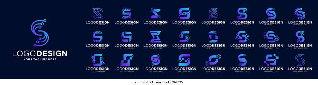 Set of letter S logo design. Symbol of connect, tech, molecule logo template.