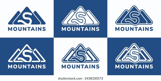 Set of letter S round mountains logo. This logo combines letters and mountain shapes. Suitable for nature lovers, hiking shops, outdoor tool shops and the like.