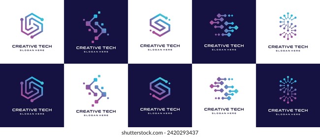 set of Letter S Tech logo icon flat design template