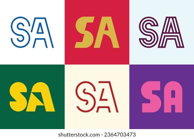 Set of letter SA logos. Abstract logos collection with letters. Geometrical abstract logos
