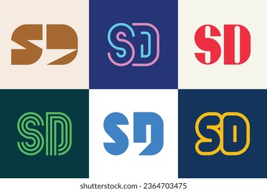Conjunto de logotipos SD de letras. Resumen de colección de logotipos con letras. Logotipos geométricos abstractos