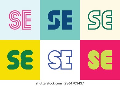 Set of letter SE logos. Abstract logos collection with letters. Geometrical abstract logos