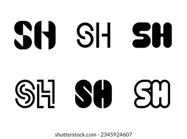 Conjunto de logotipos SH de letras. Resumen de colección de logotipos con letras. Logotipos geométricos abstractos