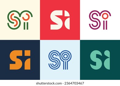 Conjunto de logotipos SI de letras. Resumen de colección de logotipos con letras. Logotipos geométricos abstractos