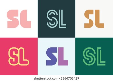 Conjunto de logotipos SL de letras. Resumen de colección de logotipos con letras. Logotipos geométricos abstractos