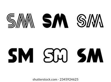 Conjunto de logotipos SM de letras. Resumen de colección de logotipos con letras. Logotipos geométricos abstractos
