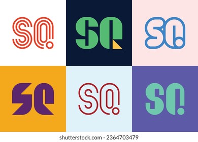 Set of letter SQ logos. Abstract logos collection with letters. Geometrical abstract logos