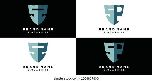 conjunto de letras ss y sp vector de diseño de logotipo con protector de icono creativo