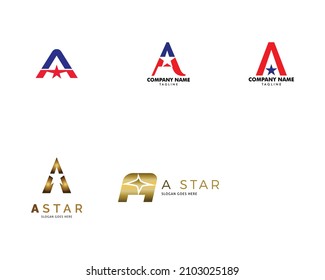 Set of Letter A Star Logo Icon Design Template Elements Vector