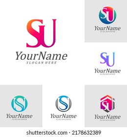 Set of Letter SU Logo Design Template. Initial SU logo concept vector. Creative Icon Symbol