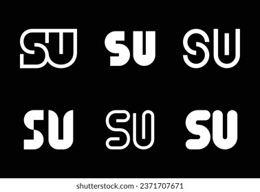 Set of letter SU logos. Abstract logos collection with letters. Geometrical abstract logos