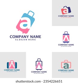 Set of Letter A with Suitcase logo design vector. Initial A with Suitcase logo design template concept