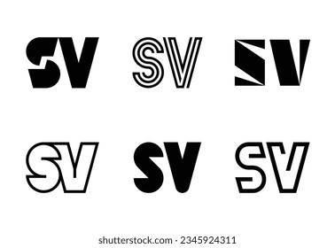 Set of letter SV logos. Abstract logos collection with letters. Geometrical abstract logos