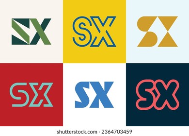 Set of letter SX logos. Abstract logos collection with letters. Geometrical abstract logos