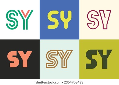 Conjunto de logotipos SY de letras. Resumen de colección de logotipos con letras. Logotipos geométricos abstractos