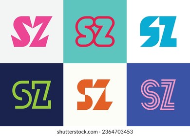 Set of letter SZ logos. Abstract logos collection with letters. Geometrical abstract logos