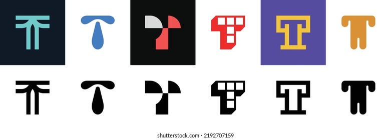 Set of letter T. icon design. template elements. geometric abstract logos