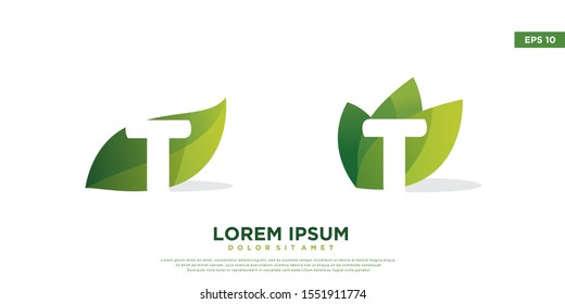 set of letter t leaf logo. simple icon, template design
