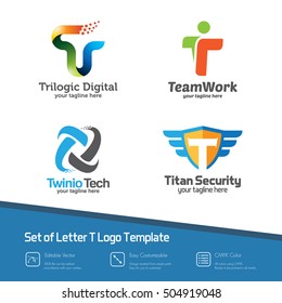 Set letter T logo collection. Simple, colorful and modern design vector of several letter T logo concept. Suitable for studio company, web design, technology, communication, finance, and others.