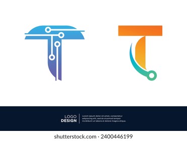 Diseño del logotipo T de letra para el símbolo de tecnología digital.