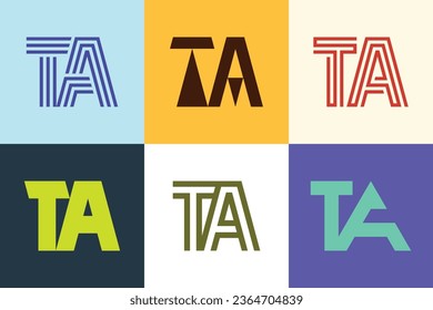 Set of letter TA logos. Abstract logos collection with letters. Geometrical abstract logos
