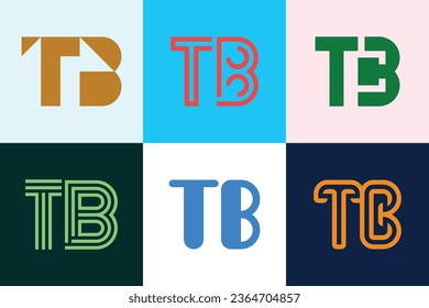 Conjunto de logotipos de la TB de letras. Resumen de colección de logotipos con letras. Logotipos geométricos abstractos