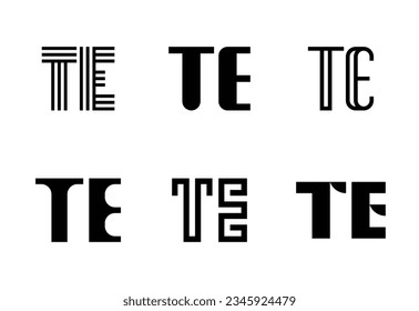 Set of letter TE logos. Abstract logos collection with letters. Geometrical abstract logos