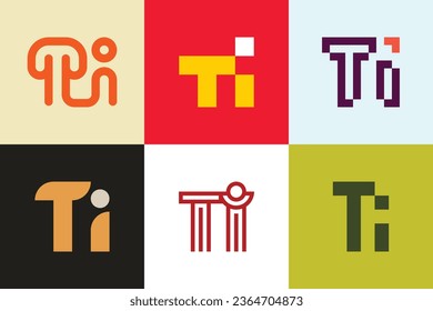 Set of letter TI logos. Abstract logos collection with letters. Geometrical abstract logos