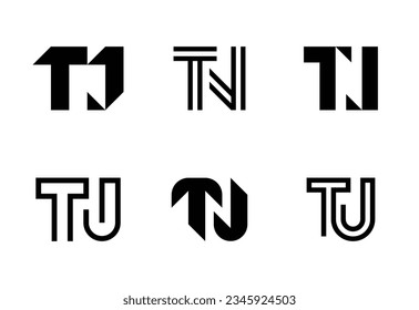 Set of letter TJ logos. Abstract logos collection with letters. Geometrical abstract logos