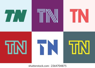 Set of letter TN logos. Abstract logos collection with letters. Geometrical abstract logos