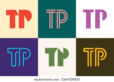 Set of letter TP logos. Abstract logos collection with letters. Geometrical abstract logos