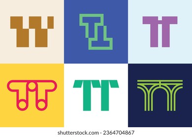 Conjunto de logotipos de letra TT. Resumen de colección de logotipos con letras. Logotipos geométricos abstractos