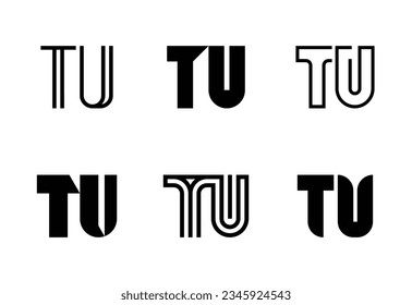 Set of letter TU logos. Abstract logos collection with letters. Geometrical abstract logos