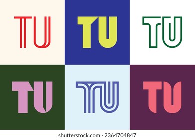 Set of letter TU logos. Abstract logos collection with letters. Geometrical abstract logos