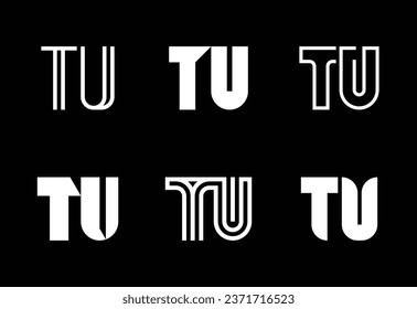 Set of letter TU logos. Abstract logos collection with letters. Geometrical abstract logos