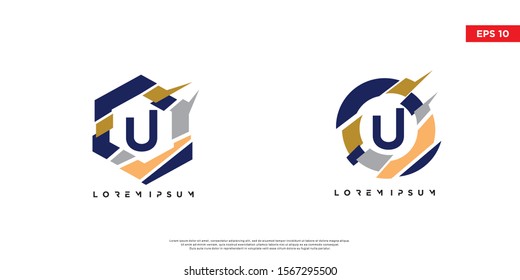 set of letter u initial logo. Technology symbol icon vector design. abstract  logotype.