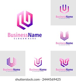 Set of Letter U logo design vector. Creative Initial U logo concepts template