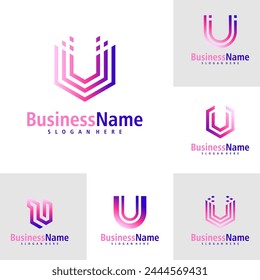 Set of Letter U logo design vector. Creative Initial U logo concepts template