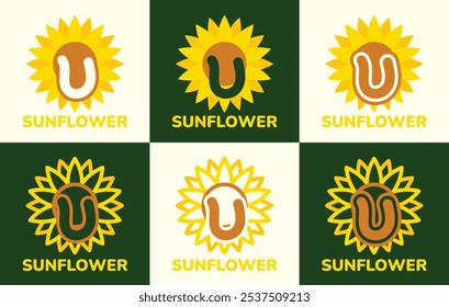 Set of letter U sunflower logo. This logo combines letters and sunflower shapes. Suitable for flower shops, flower farms, flower accessories shops and the like.