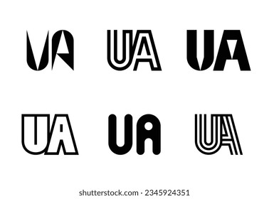Conjunto de logotipos UA de letras. Resumen de colección de logotipos con letras. Logotipos geométricos abstractos
