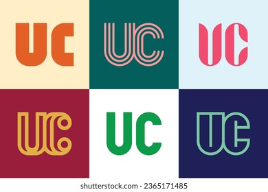 Set of letter UC logos. Abstract logos collection with letters. Geometrical abstract logos