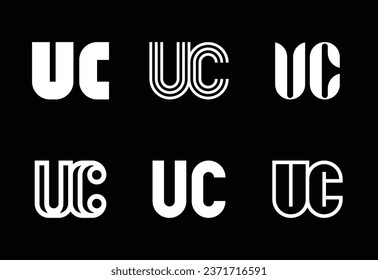 Set of letter UC logos. Abstract logos collection with letters. Geometrical abstract logos