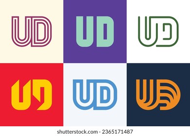 Conjunto de logotipos UD de letras. Resumen de colección de logotipos con letras. Logotipos geométricos abstractos