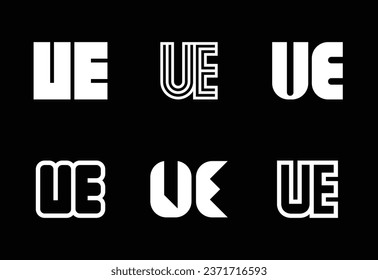 Set of letter UE logos. Abstract logos collection with letters. Geometrical abstract logos