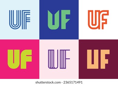 Set of letter UF logos. Abstract logos collection with letters. Geometrical abstract logos