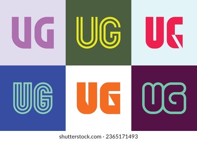 Conjunto de logotipos UG de letras. Resumen de colección de logotipos con letras. Logotipos geométricos abstractos